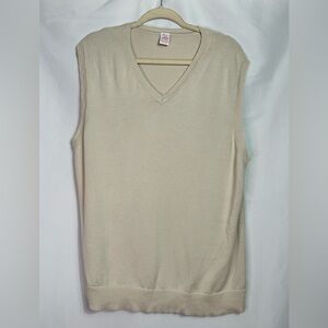 Thin Knit Cream V Neck Long Sweater Vest Preppy Hiking Outdoors 90's Casual